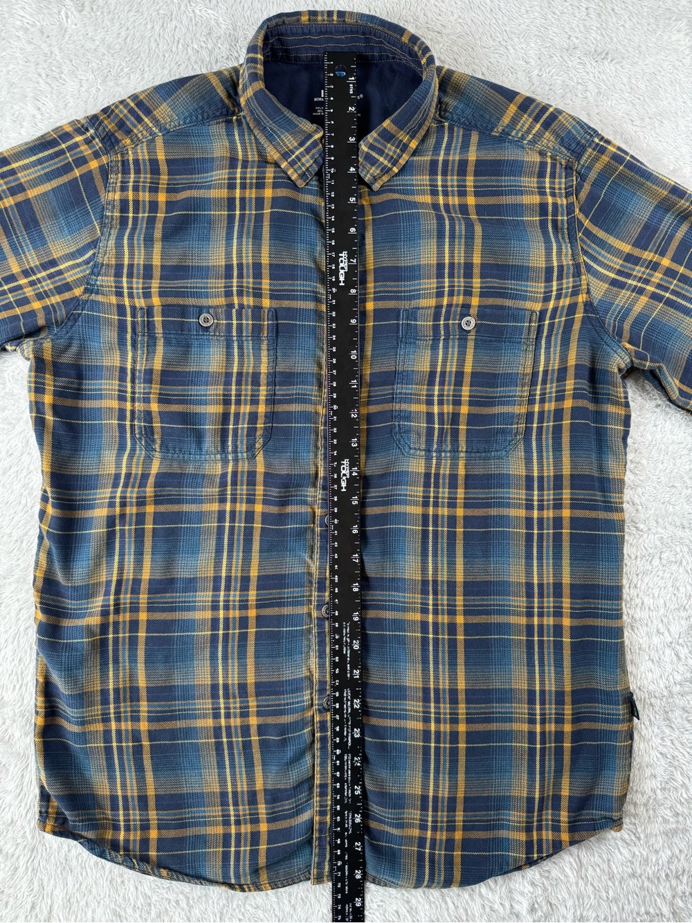 Kuhl Flannel Shirt‎ Medium Blue Yellow Plaid Button Up Outdoor Hiking - Picture 11 of 11